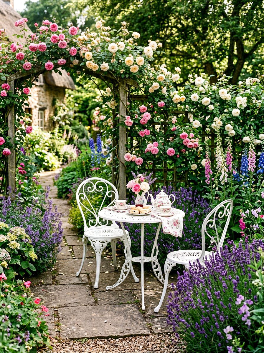 English Garden Tea Corner - 30 outdoor breakfast nook ideas