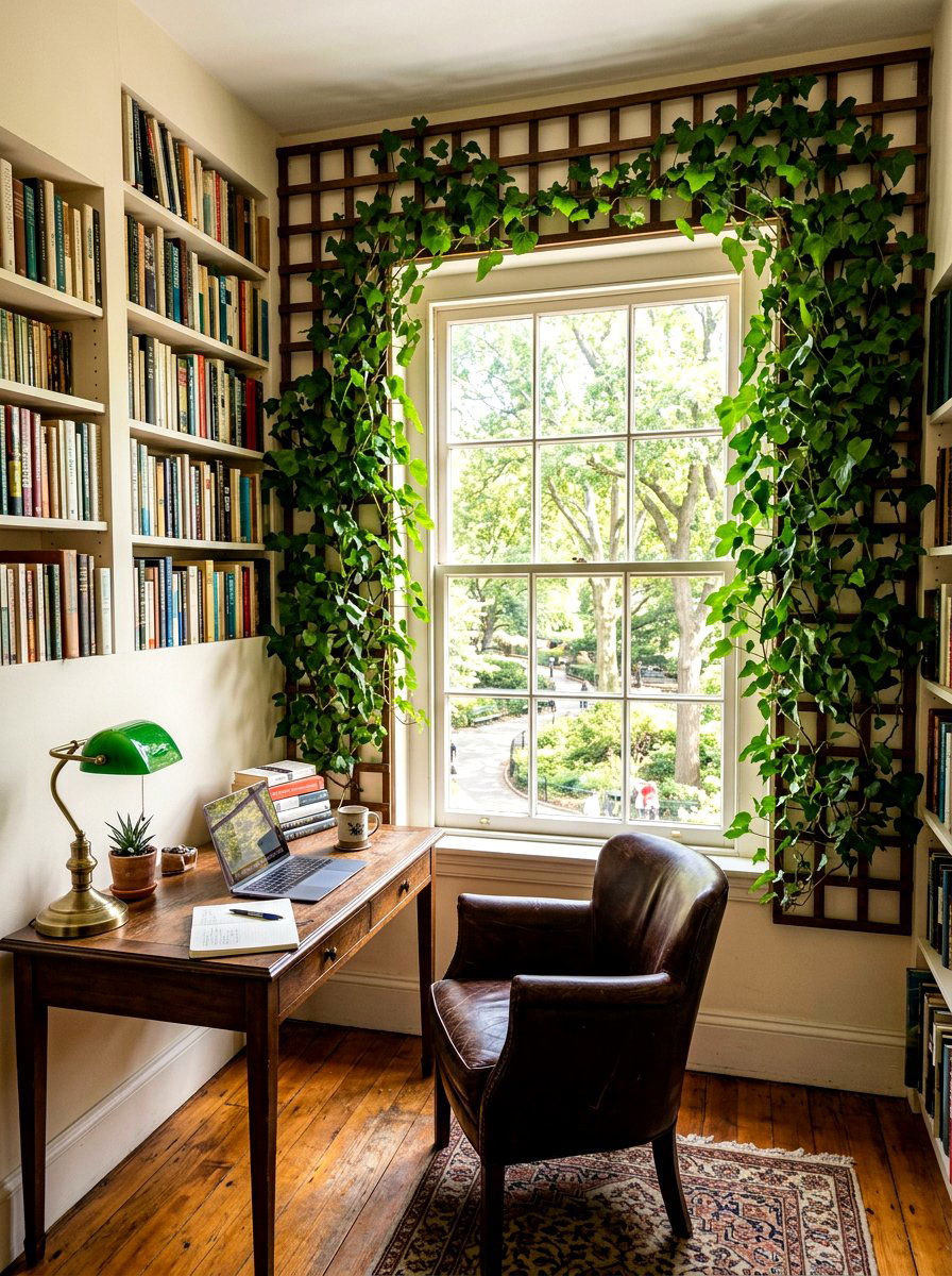 English Ivy Climbing Trellis - 30 home office plant ideas