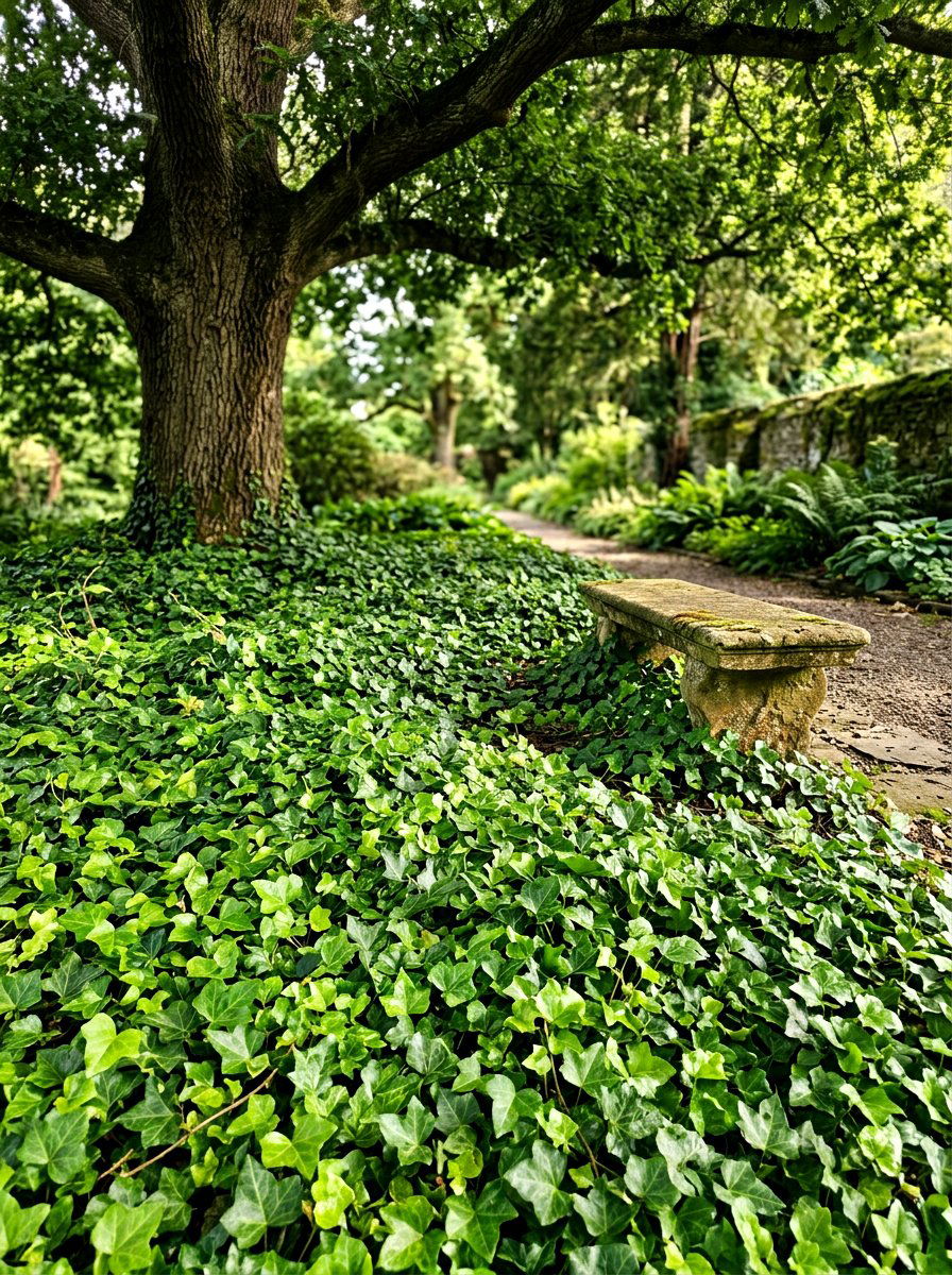 English Ivy Ground Surface - 30 evergreen landscaping ideas