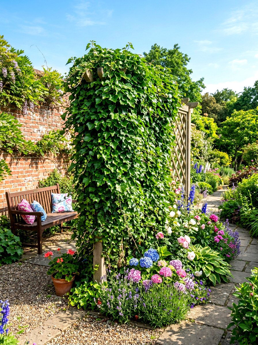 English Ivy Trellis - 30 living privacy wall ideas