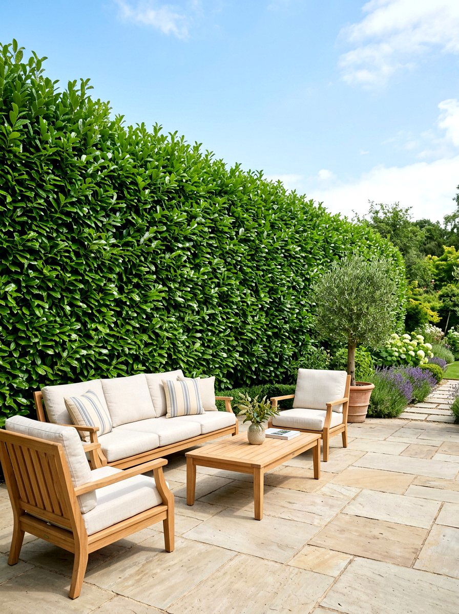 English Laurel Screen - 30 hedge wall patio ideas