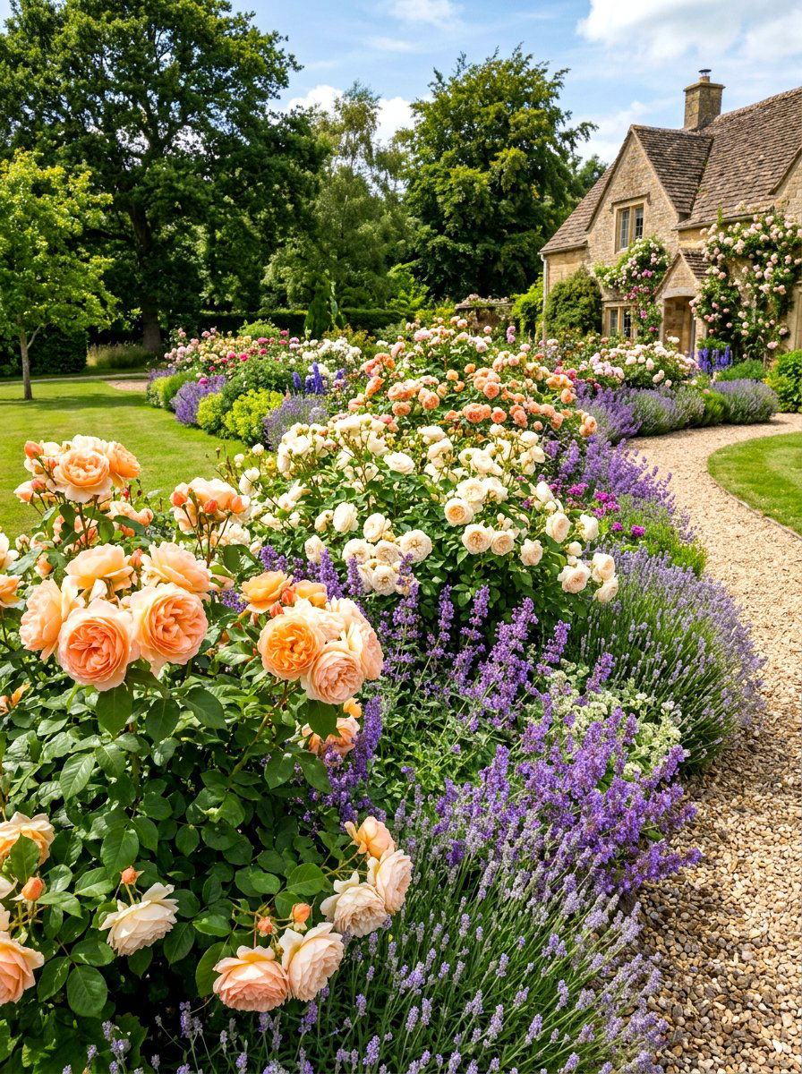 English Rose Border - 30 cottage flower bed ideas