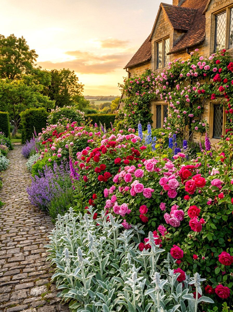 English Rose Border - 30 cottage front border ideas
