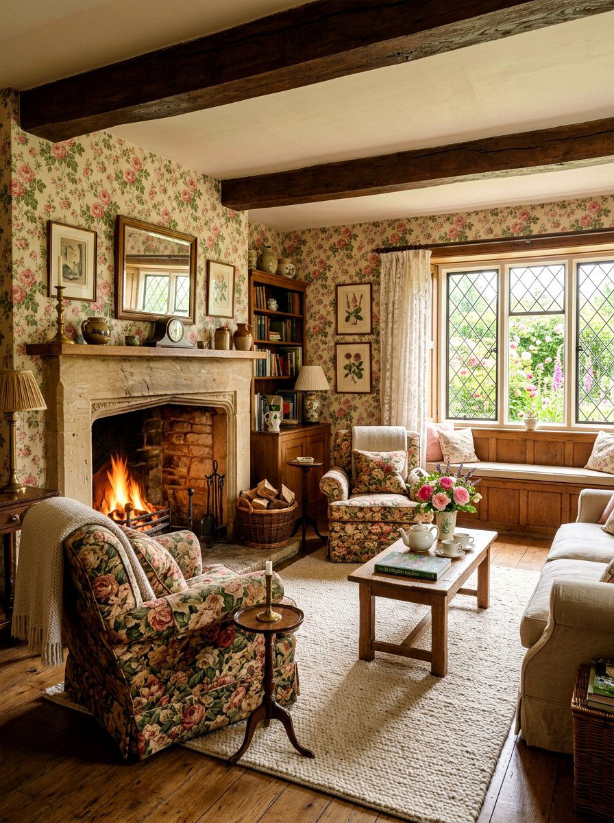 English Rose Cottage Living Wallpaper - 30 spring floral wallpaper ideas