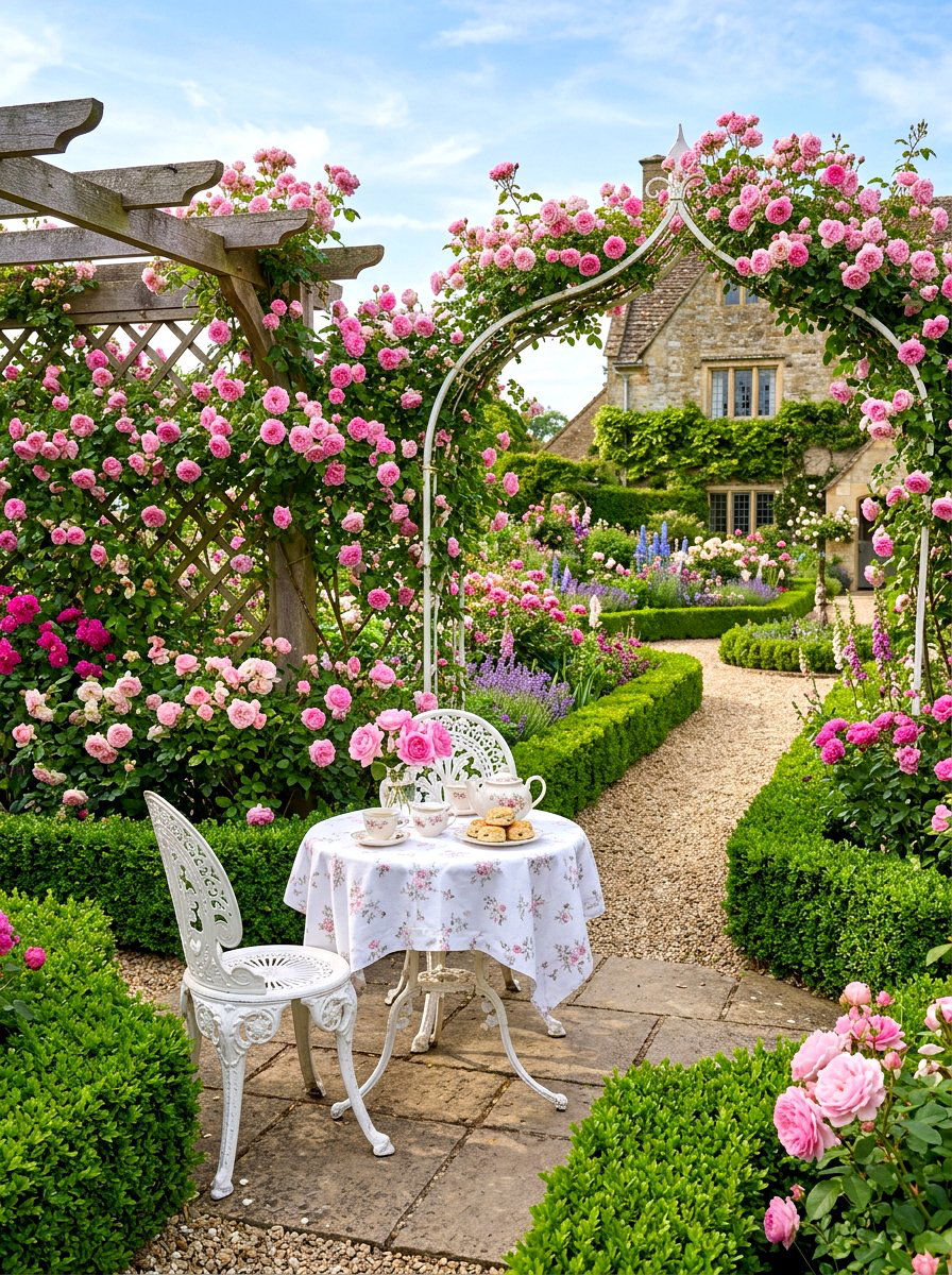 English Rose Garden - 30 outdoor dining area ideas