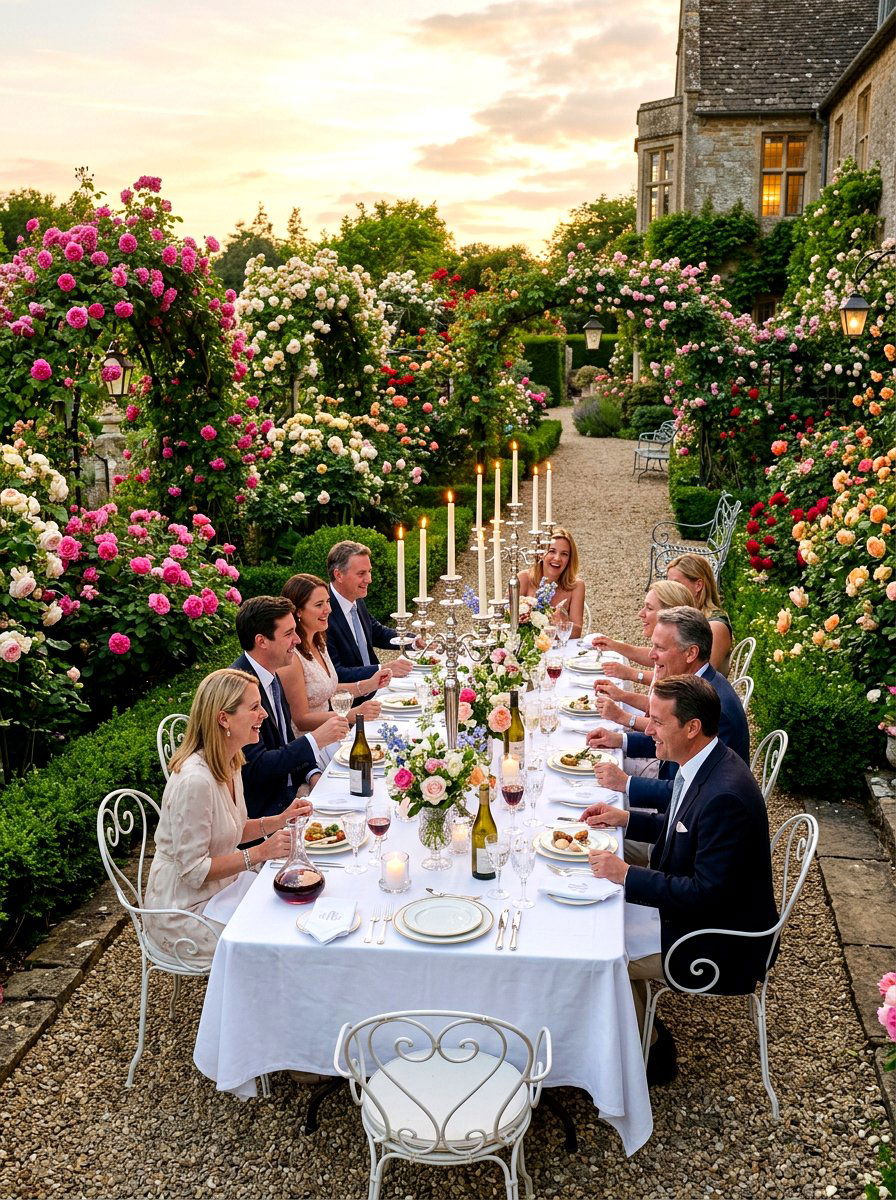 English Rose Garden - 30 backyard candlelight dinner ideas