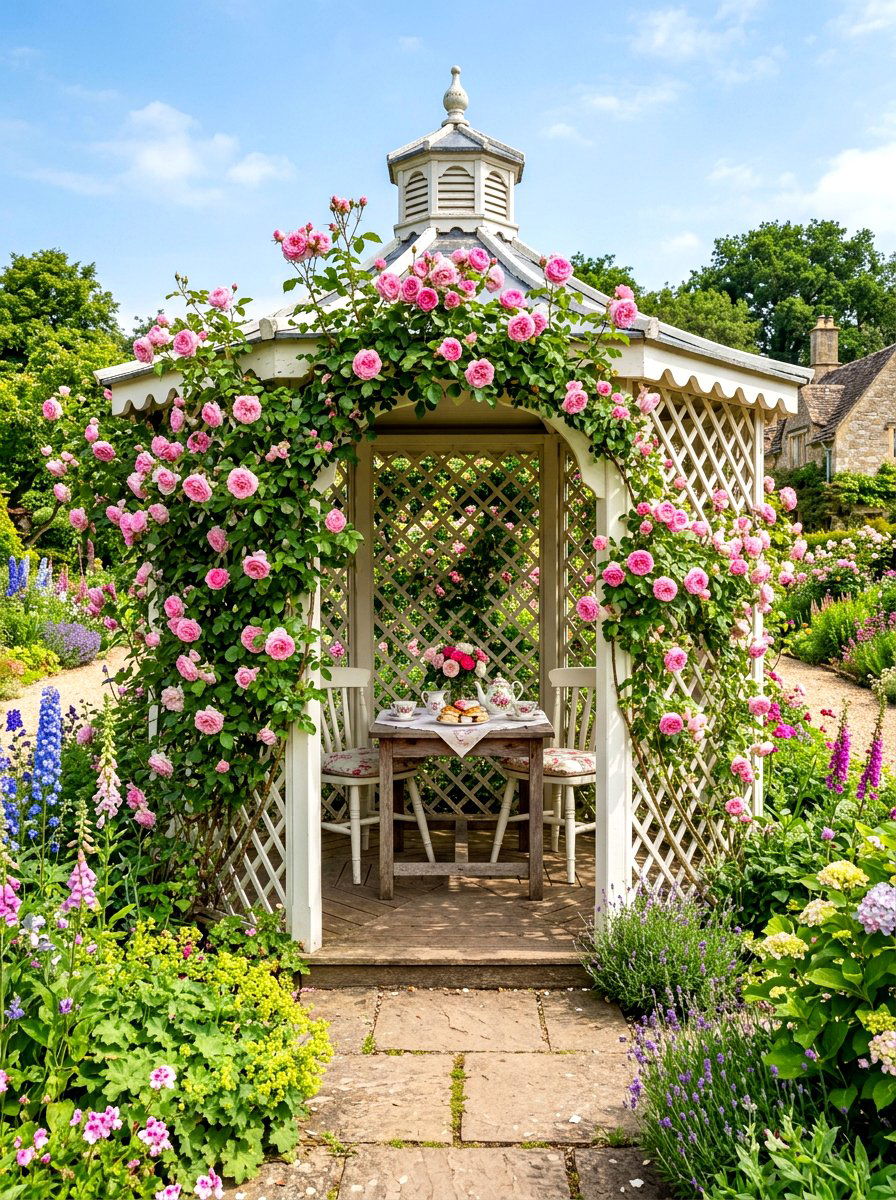 English Rose Tea Gazebo - 30 garden tea gazebo ideas