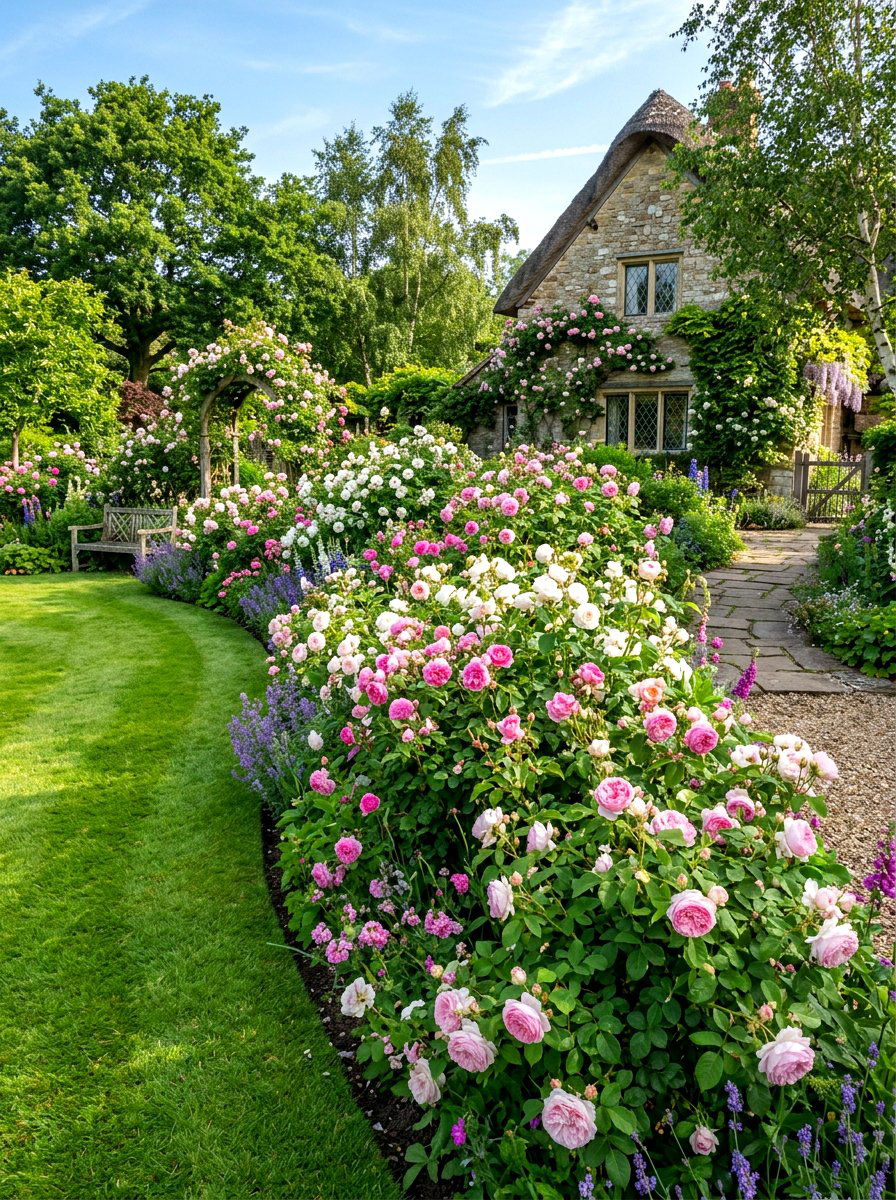 English Shrub Rose Border - 30 cottage rose border ideas