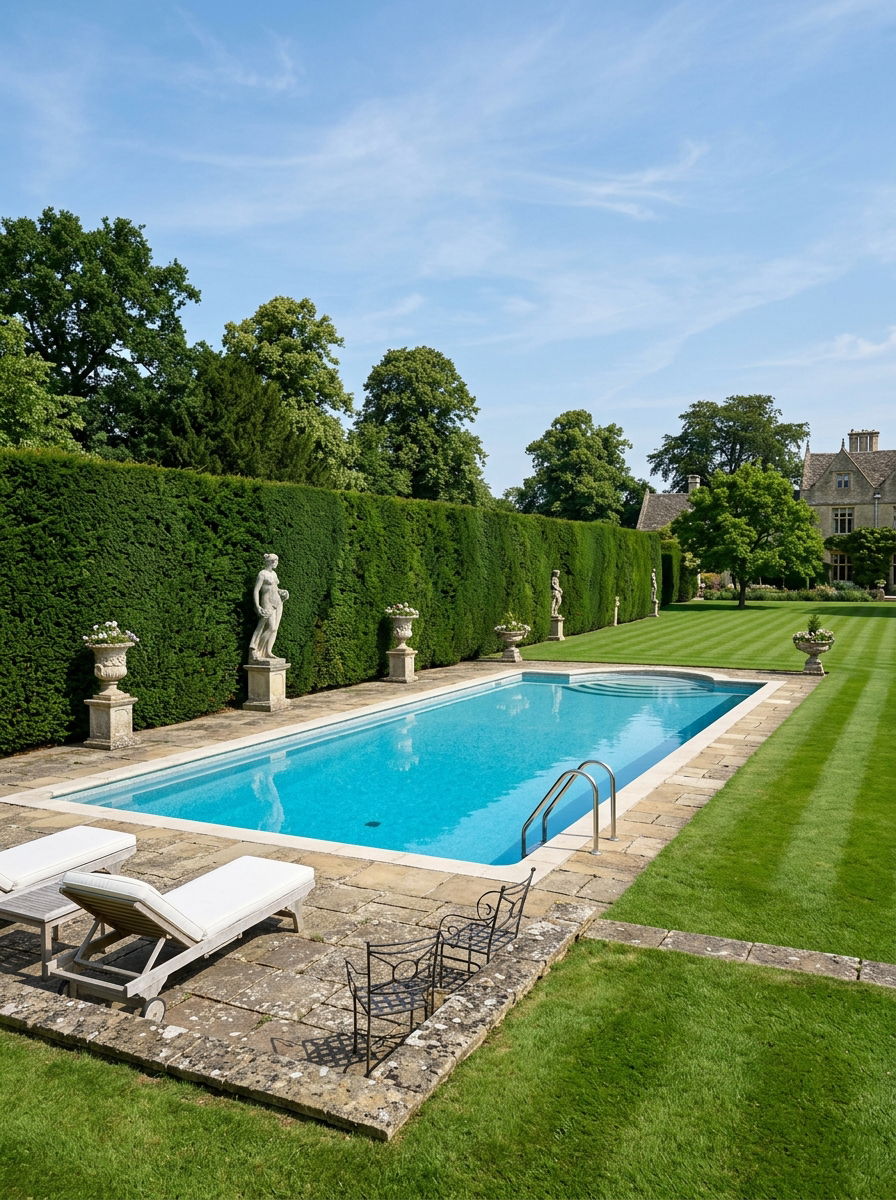 English Yew Pool Boundary - 30 pool privacy hedge ideas