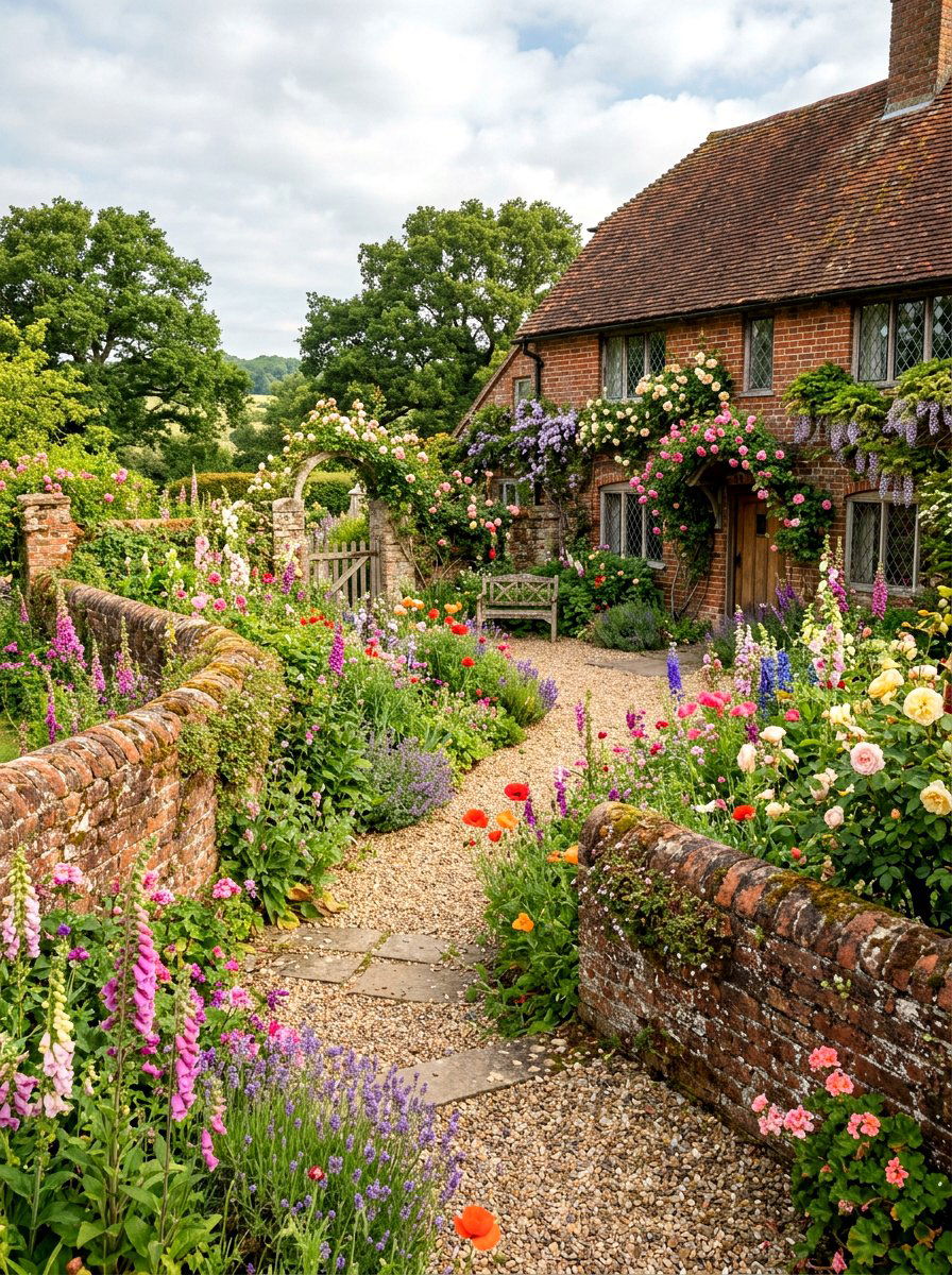 English cottage brick garden - 30 brick raised bed ideas