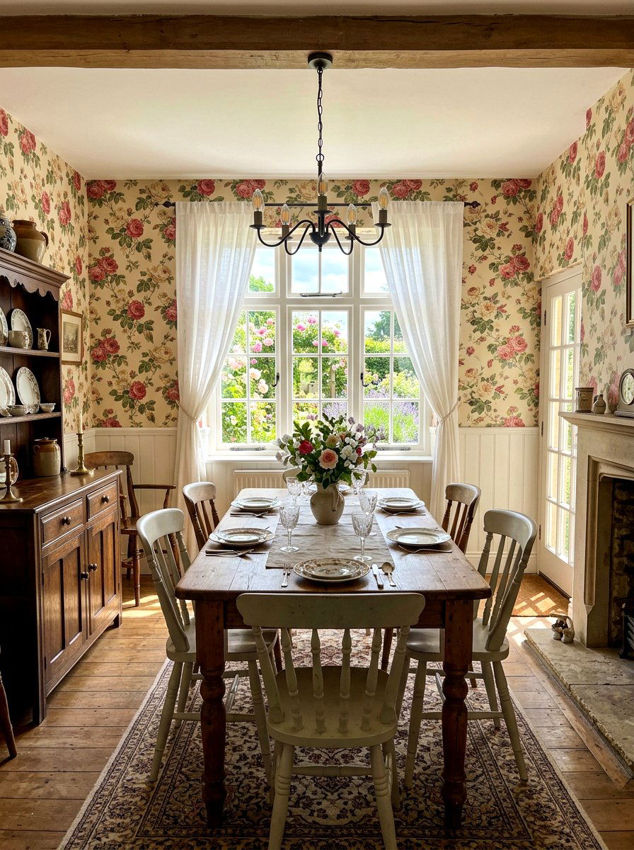 English cottage dining room - 30 garden print wallpaper ideas