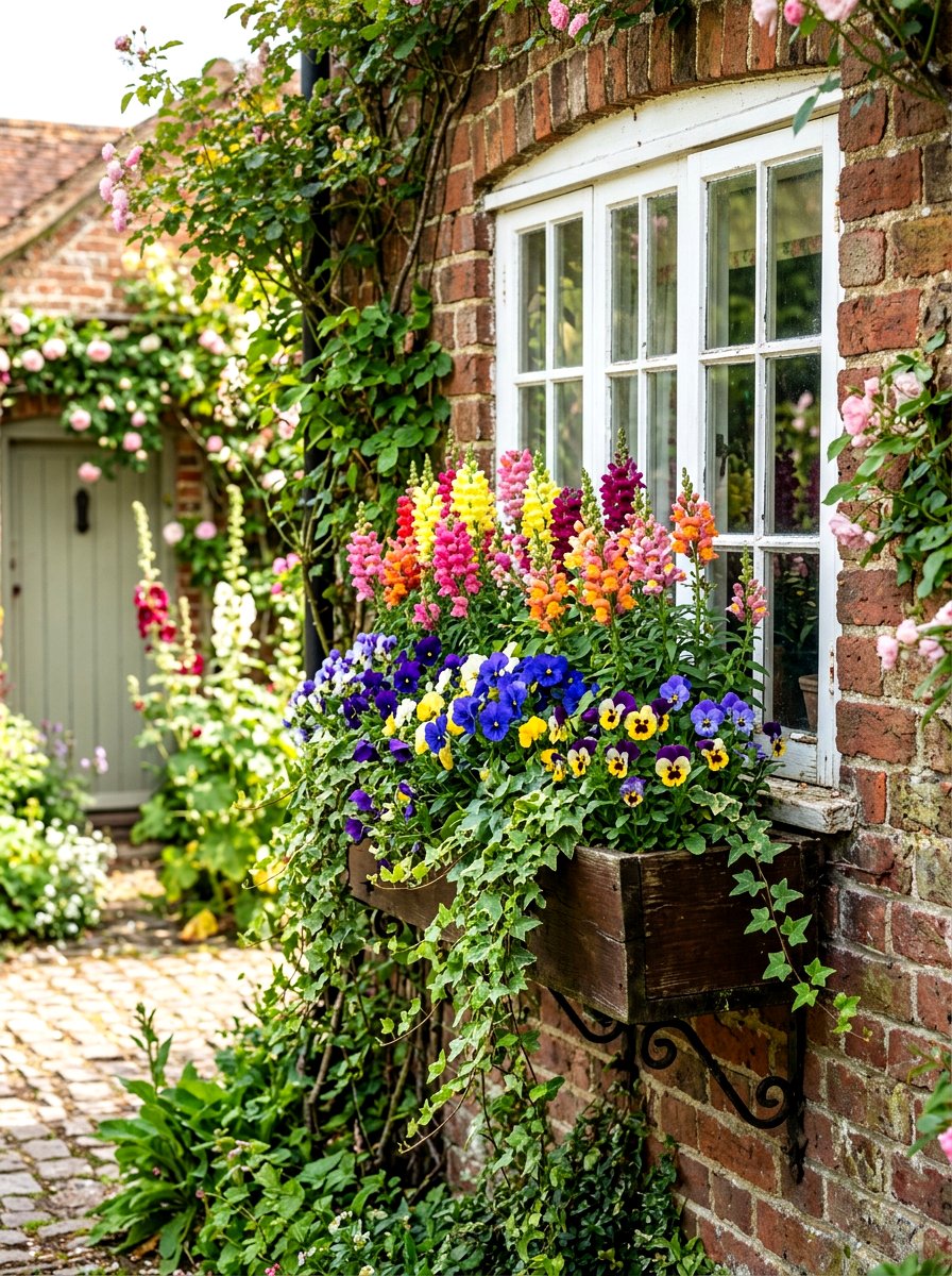 English garden window box - 30 window flower box ideas