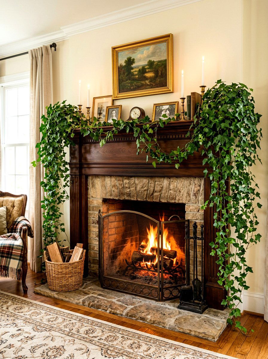 English ivy fireplace styling - 30 low light indoor plant decor ideas