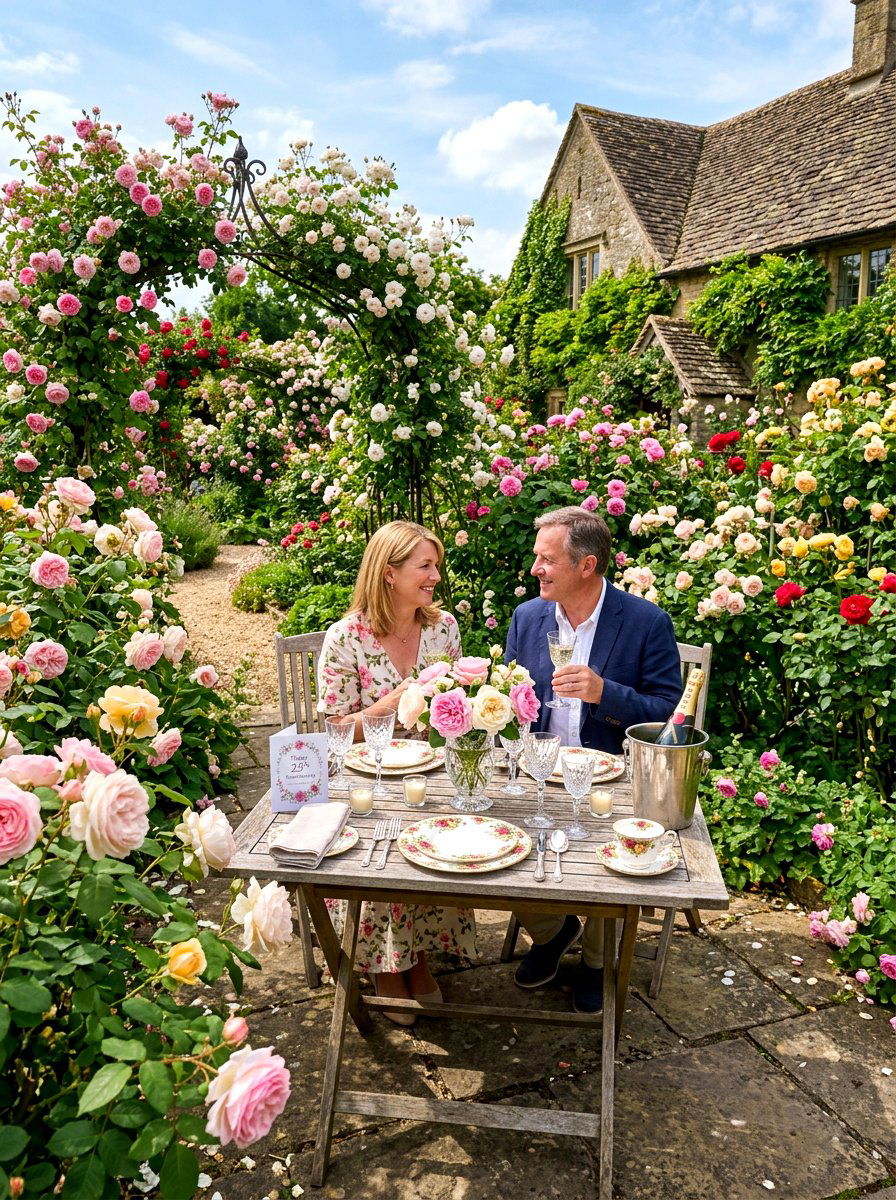 English rose garden setup - 30 anniversary dinner at home ideas