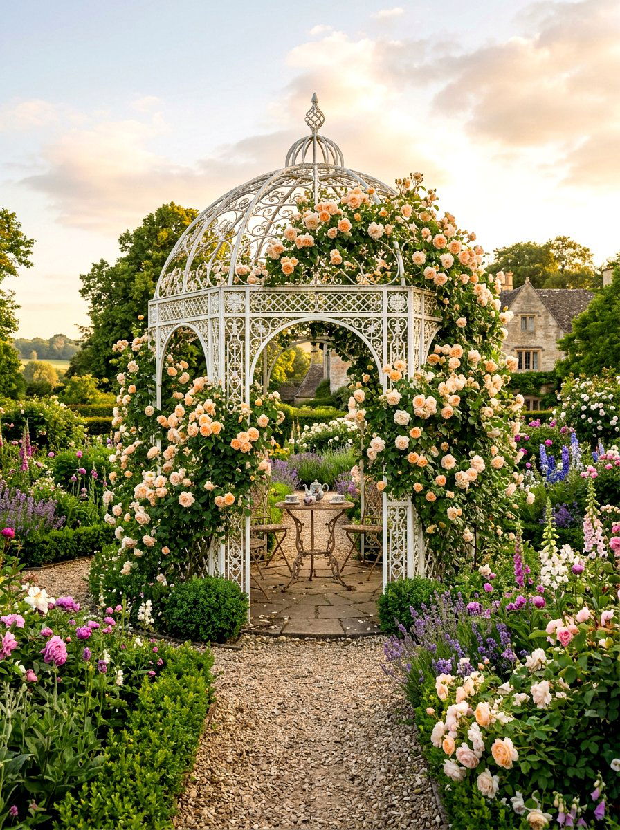 English rose gazebo garden - 30 gazebo flower garden ideas