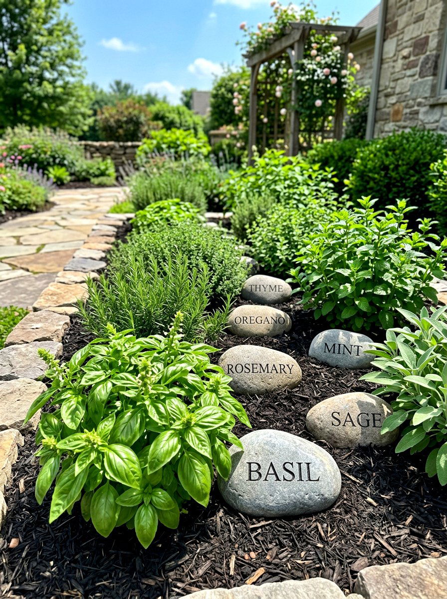 Engraved Rock Label - 30 herb garden marker ideas