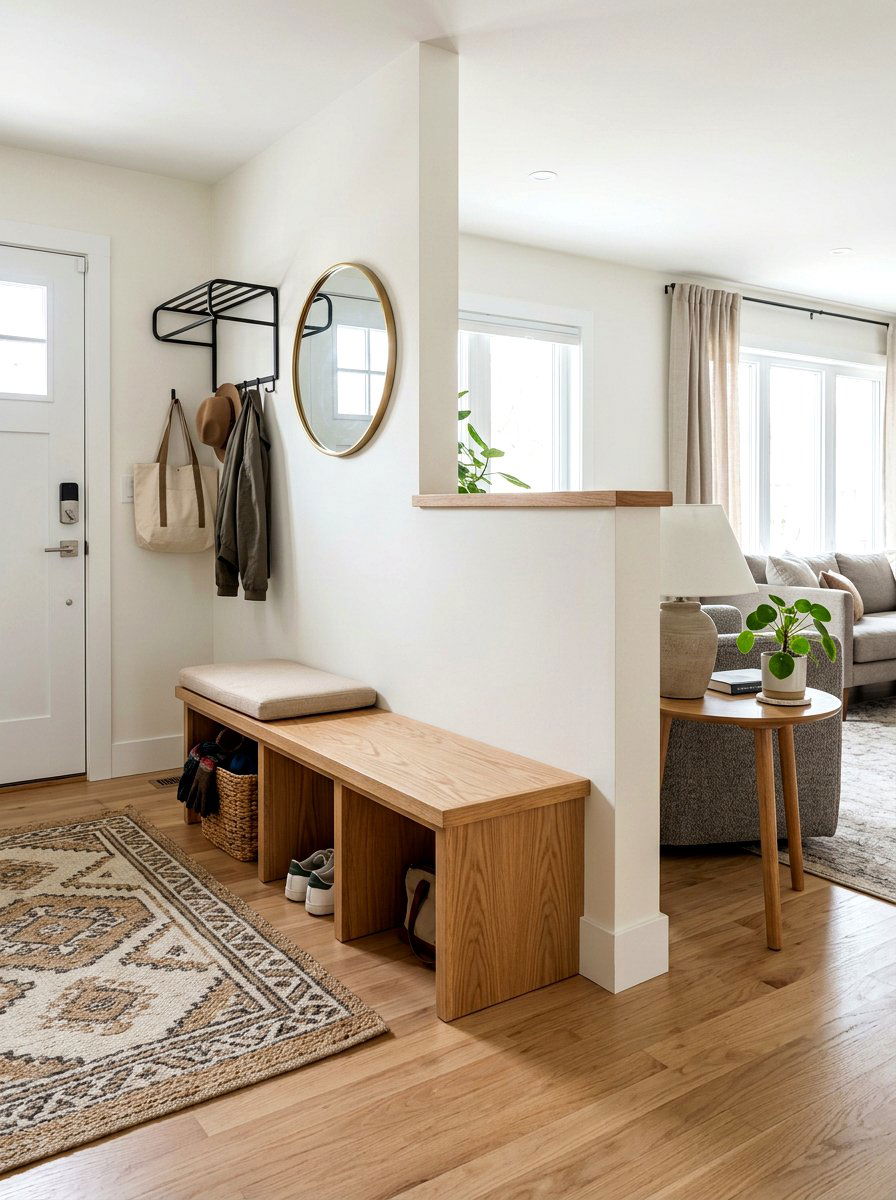 Entryway Bench Divider Wall - 30 half wall zoning ideas