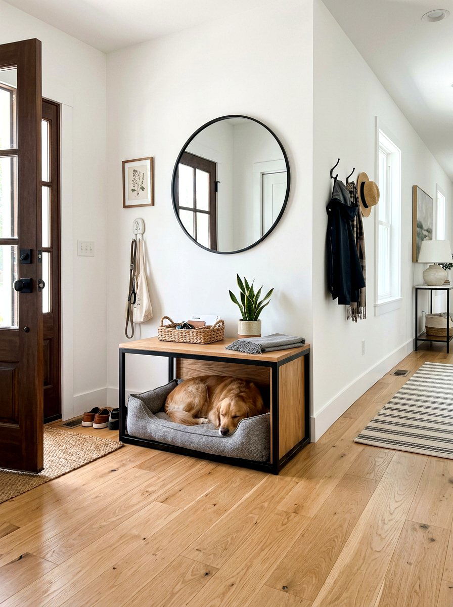Entryway Bench Dog Bed - 30 pet bed nook ideas