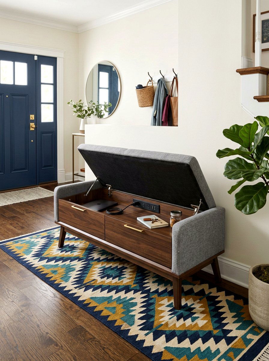 Entryway Bench Hidden Outlet - 30 charging station entryway ideas