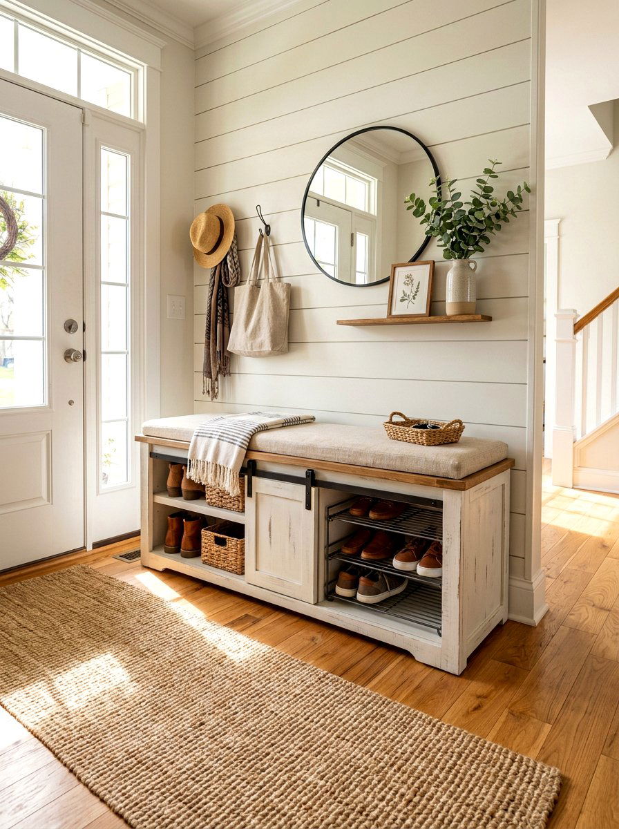 Entryway Bench With Shelves - 30 hidden shoe storage apartment ideas