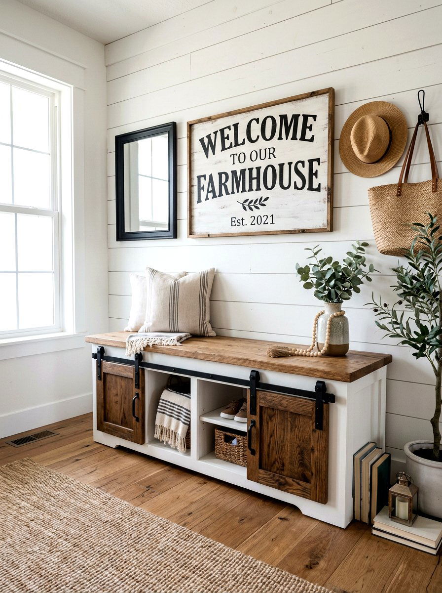 Entryway Bench With Sliding Barn Doors - 30 farmhouse entryway bench ideas