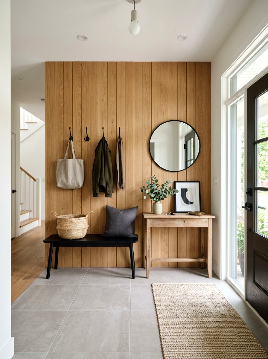 Entryway Black Bench Wood Paneling - 30 black and wood decor ideas