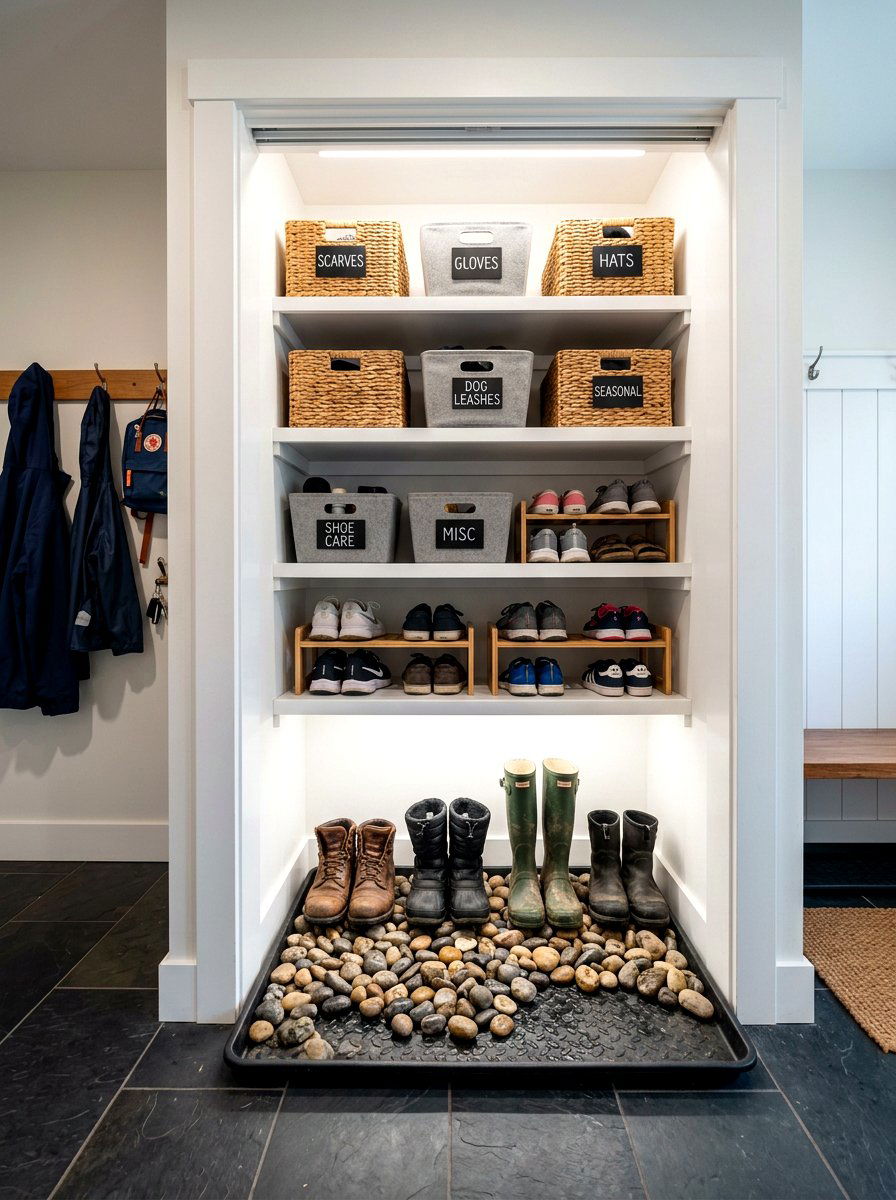Entryway Boot Tray Closet - 30 coat closet organization ideas