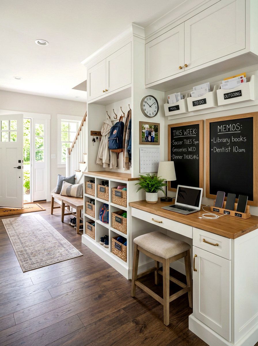 Entryway Command Center With Cubbies - 30 entry cubby ideas