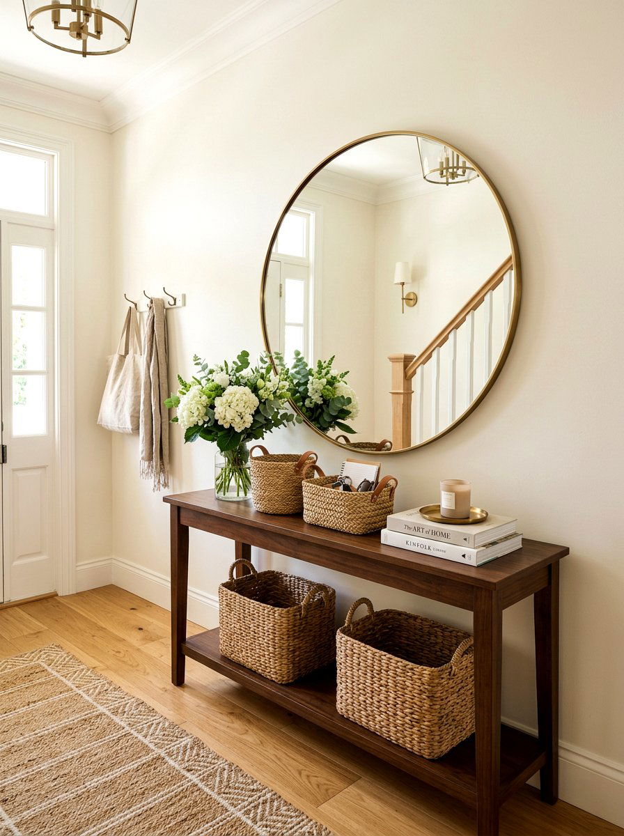 Entryway Console Basket - 30 basket storage ideas
