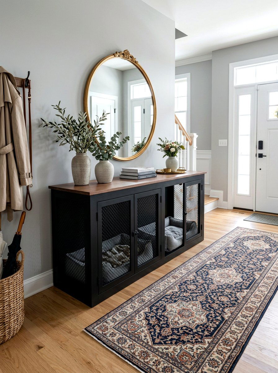 Entryway Console Dog Kennel - 30 built in dog crate ideas