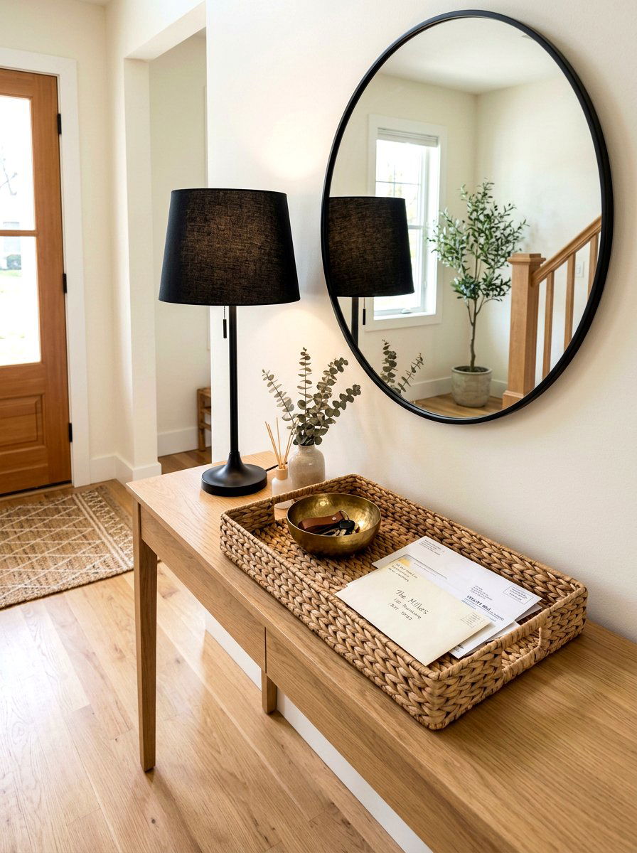 Entryway Console Hyacinth Tray - 30 woven tray decor ideas