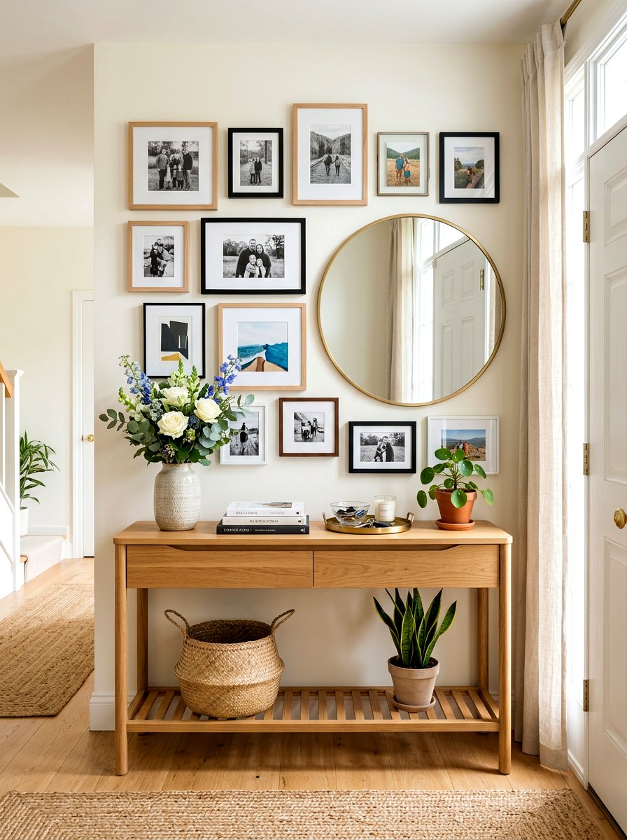 Entryway Console Photo Wall - 30 family photo wall ideas