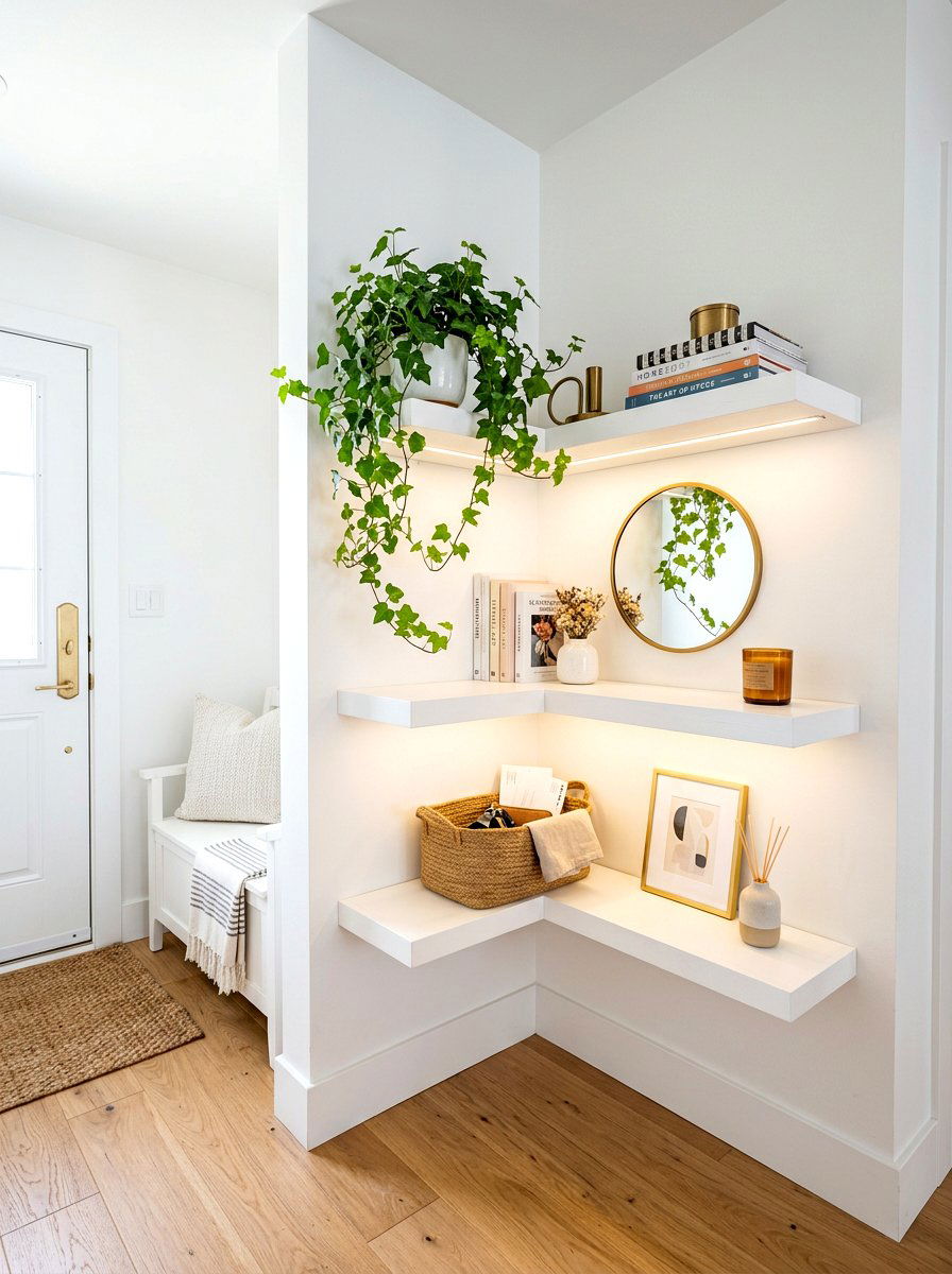 Entryway Corner Wall Shelving - 30 entryway storage ideas