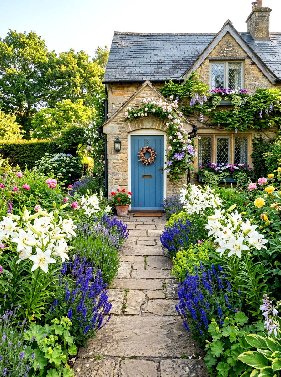 Entryway Cottage Garden - 30 cottage flower bed ideas
