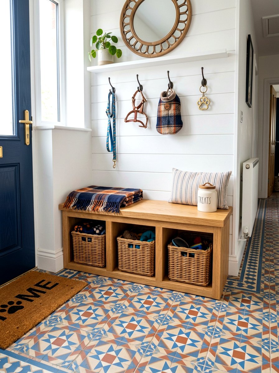 Entryway Dog Cubby Bench - 30 dog room storage ideas