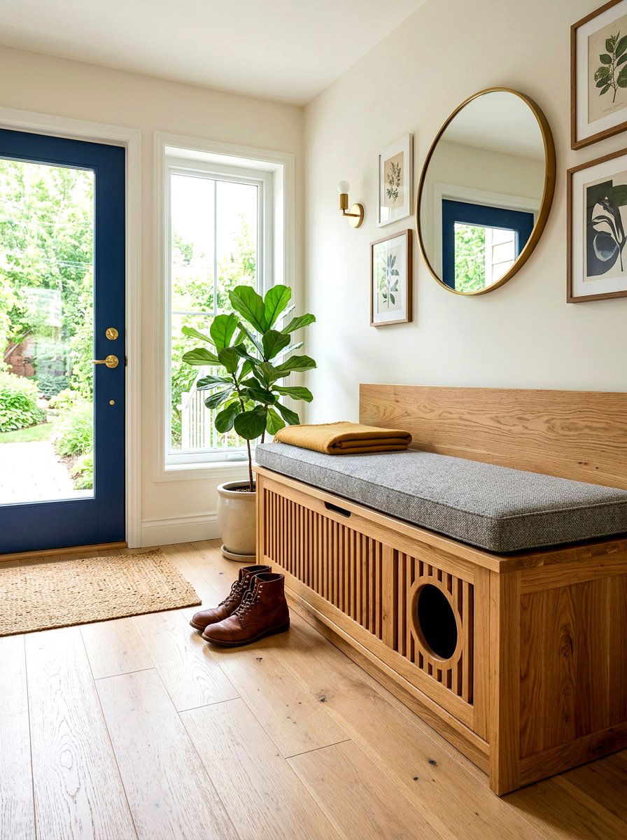Entryway Litter Box Bench - 30 litter box enclosure ideas