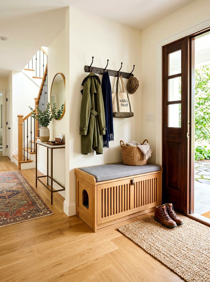 Entryway Litter Box Bench - 30 hidden litter box furniture ideas