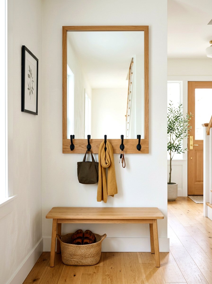 Entryway Mirror With Hooks - 30 apartment entryway styling ideas
