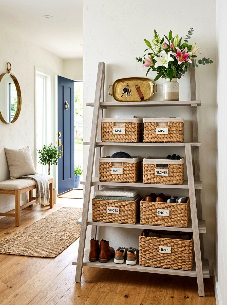 Entryway Organization Station - 30 ladder shelf styling ideas
