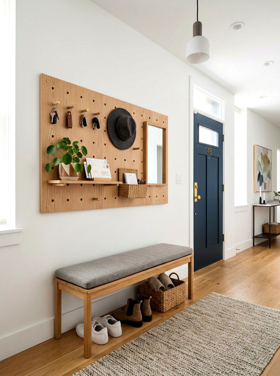 Entryway Pegboard Organizer - 30 apartment entryway ideas