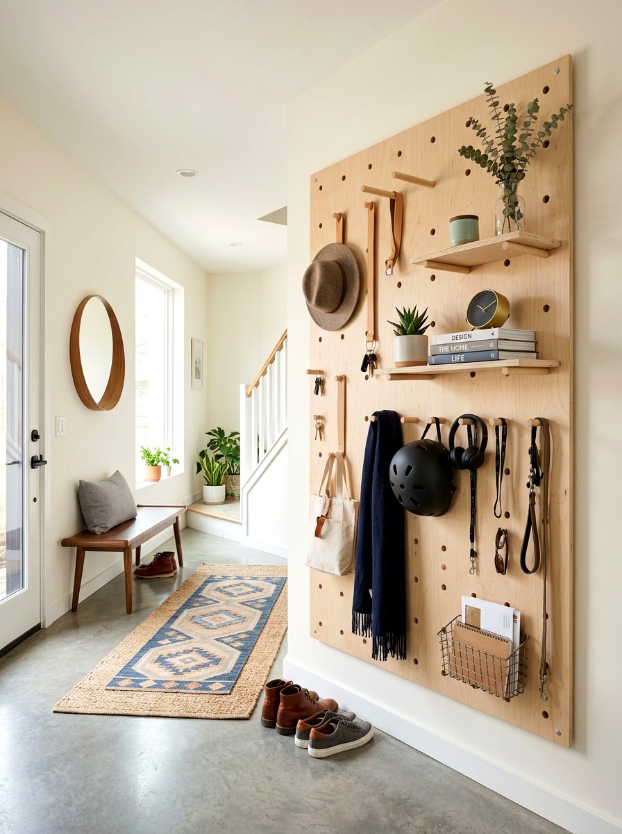 Entryway Pegboard Wall Organizer - 30 entryway storage ideas