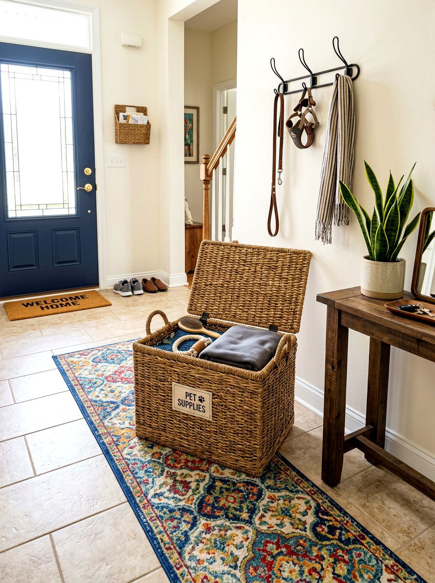Entryway Pet Storage Basket - 30 pet basket styling ideas