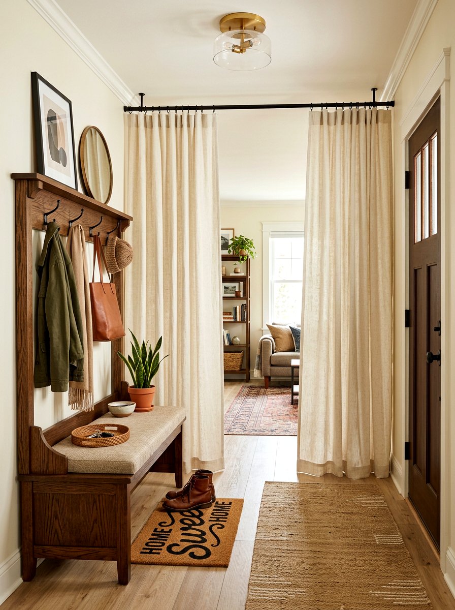 Entryway Privacy Curtain Divider - 30 curtain divider apartment ideas