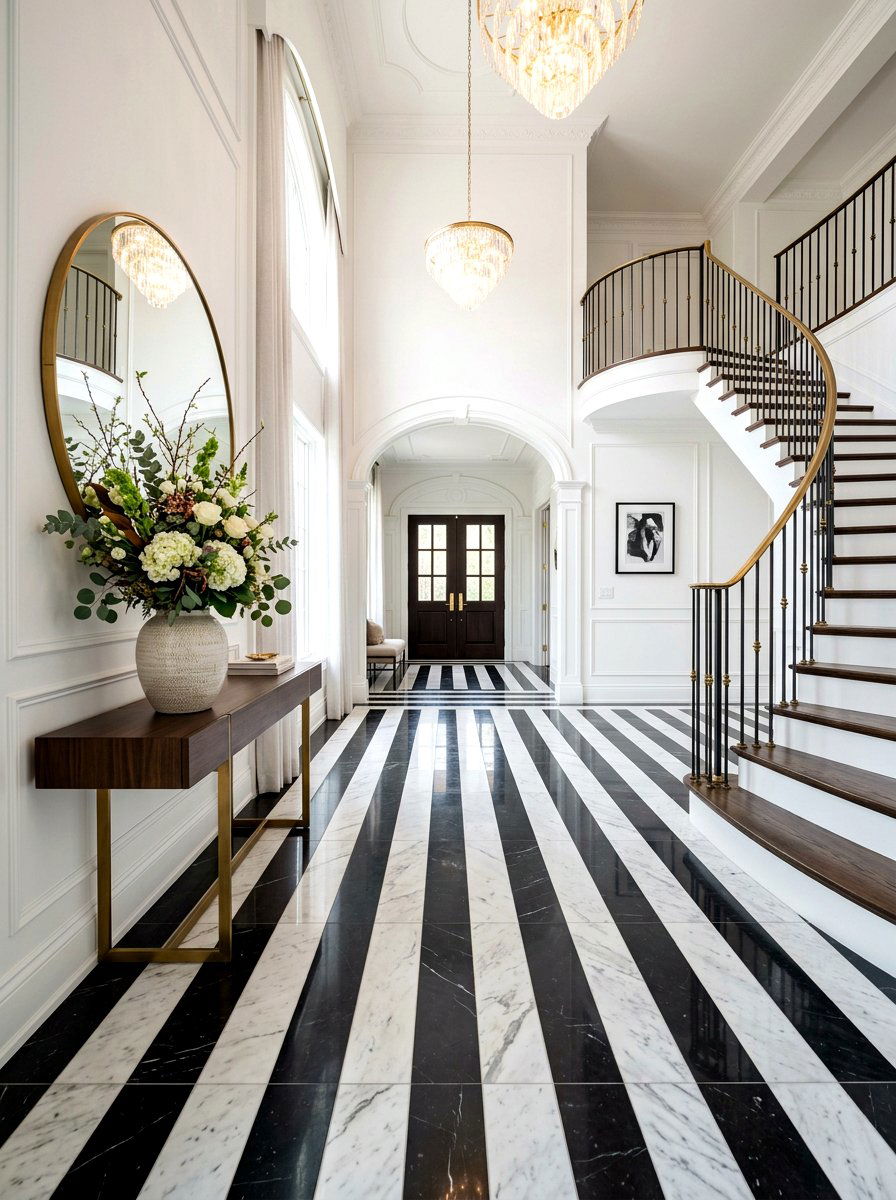 Entryway Striped Floor Tile - 30 bold stripe decor ideas