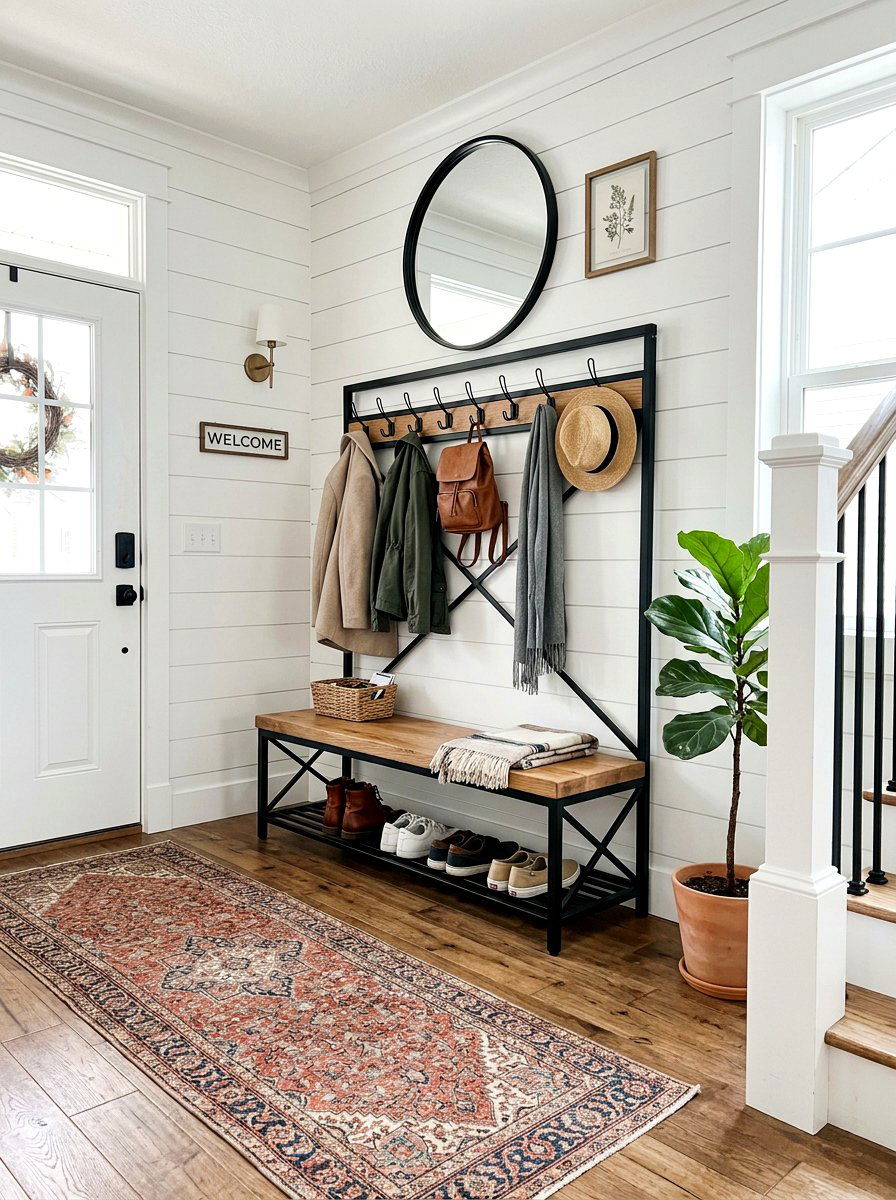 Entryway Tree With Bench - 30 small entry storage ideas
