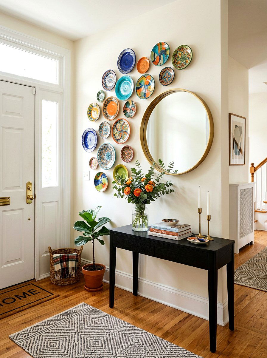 Entryway Welcoming Plate Wall - 30 plate wall display ideas