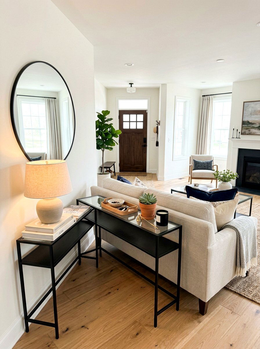 Entryway console table - 30 zoned open concept ideas