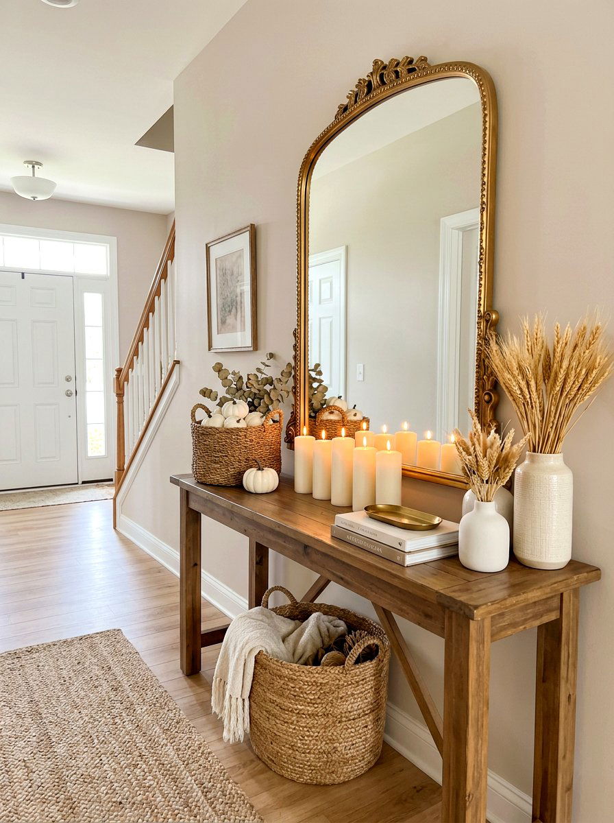 Entryway console table candle arrangement - 30 candle heavy fall decor ideas
