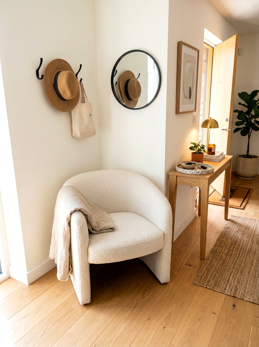 Entryway corner with boucle chair - 30 boucle chair corner ideas