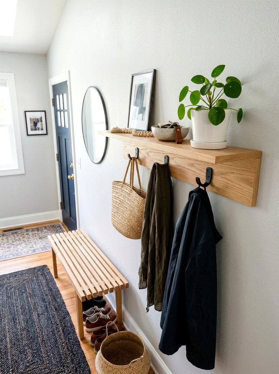 Entryway floating shelf - 30 drop zone shelf ideas